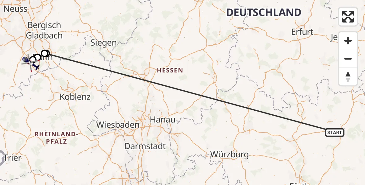 Flugroute Polizeihubschrauber Neudrossenfeld - Swisttal, 07 Juli 2026, 11:32