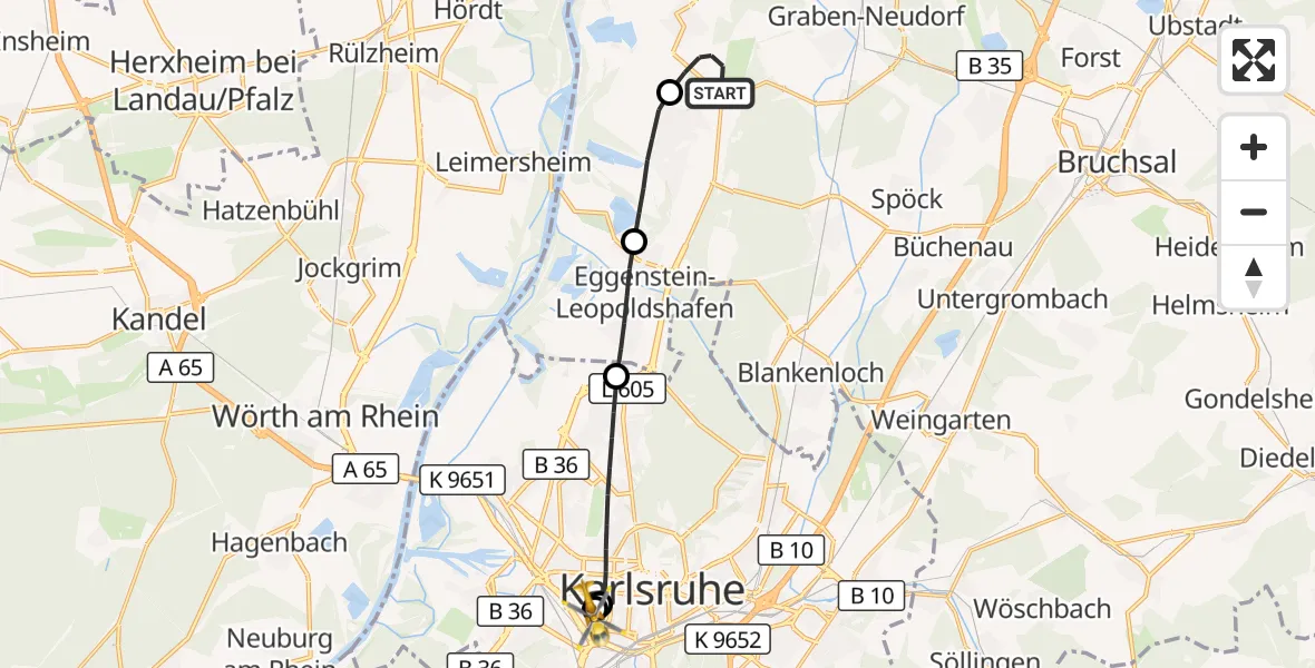 Flugroute Ambulanzhubschrauber Dettenheim - Sankt Vincentius Hospital, 07 Juli 2026, 11:33