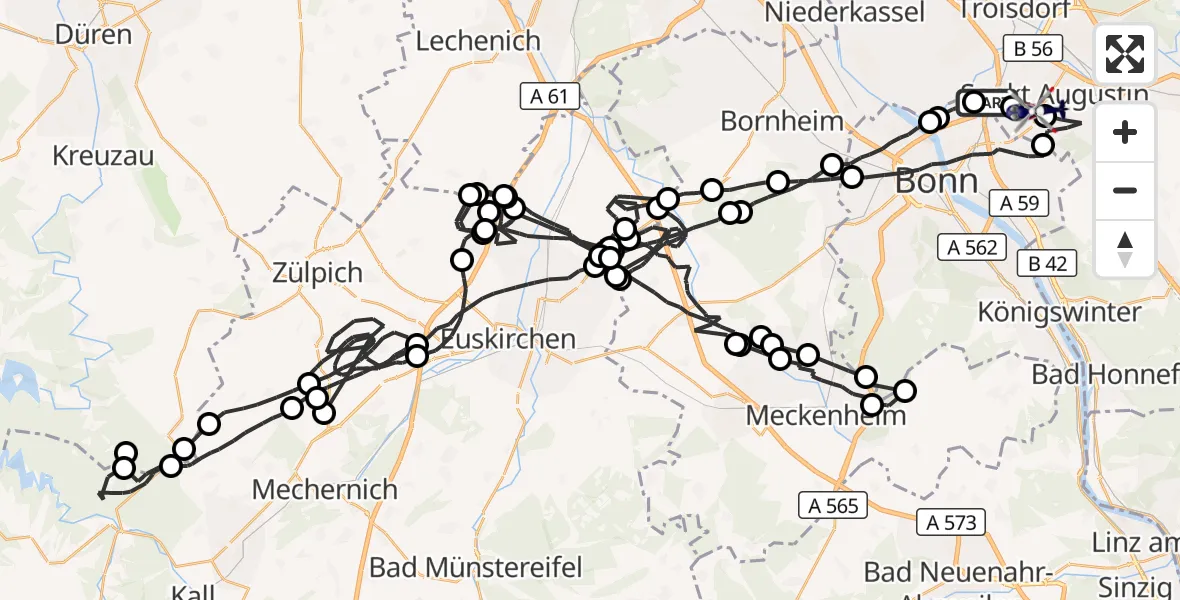 Flugroute Polizeihubschrauber Sankt Augustin - Sankt Augustin, 07 Juli 2026, 11:37