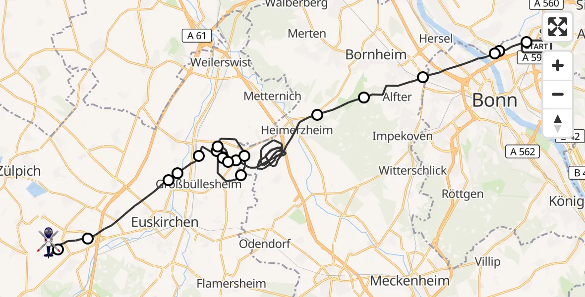 Flugroute Polizeihubschrauber Sankt Augustin - Zülpich, 07 Juli 2026, 11:38