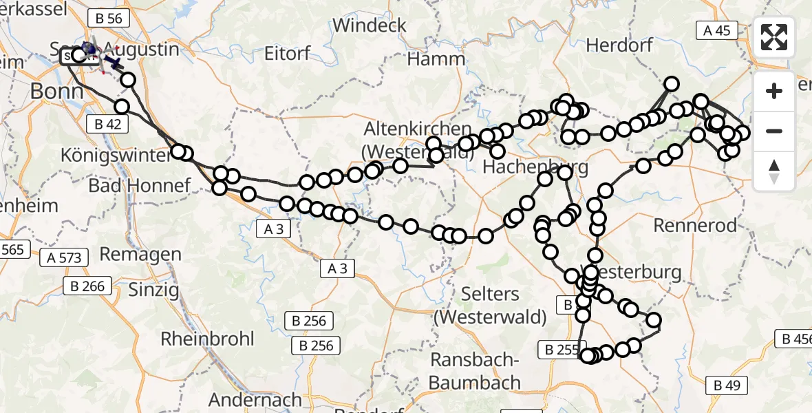 Flugroute Polizeihubschrauber Sankt Augustin - Bonn-Hangelar Flugplatz, 07 Juli 2026, 11:42