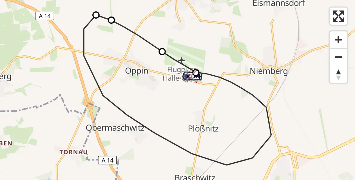 Flugroute Polizeihubschrauber Halle-Oppin Flugplatz - Halle-Oppin Flugplatz, 07 Juli 2026, 11:44