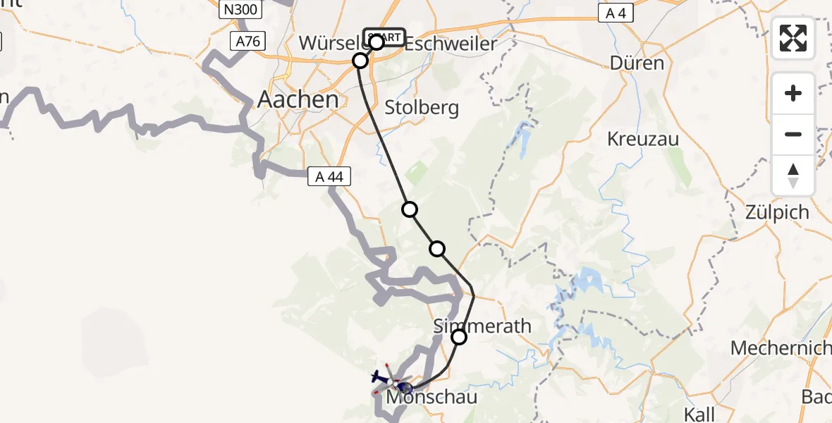 Flugroute Polizeihubschrauber Aachen-Merzbrück Flughafen - Monschau, 07 Juli 2026, 11:50