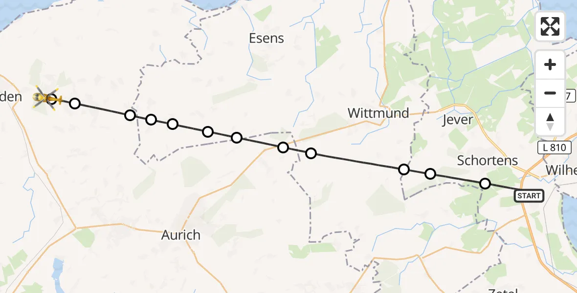 Flugroute Rettungshubschrauber Sande - Hage, 07 Juli 2026, 11:52