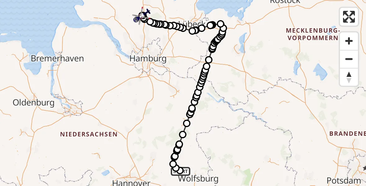 Flugroute Polizeihubschrauber Gifhorn Bundespolizei Hubschrauberlandeplatz - Bad Bramstedt Hubschrauberlandeplatz, 07 Juli 2026, 11:58