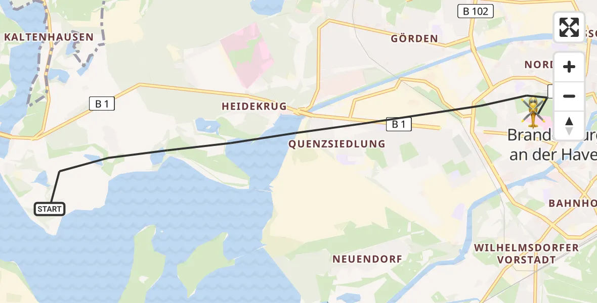 Flugroute Rettungshubschrauber Brandenburg an der Havel - Brandenburg an der Havel, 07 Juli 2026, 11:58