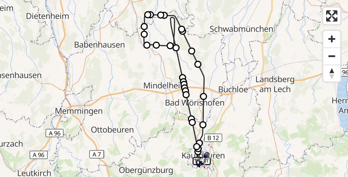 Flugroute Polizeihubschrauber Kaufbeuren - Kaufbeuren, 07 Juli 2026, 11:58