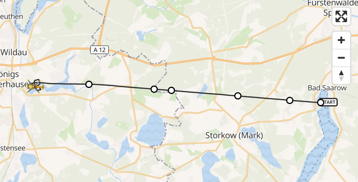 Flugroute Rettungshubschrauber Bad Saarow Hospital - Königs Wusterhausen, 07 Juli 2026, 11:59