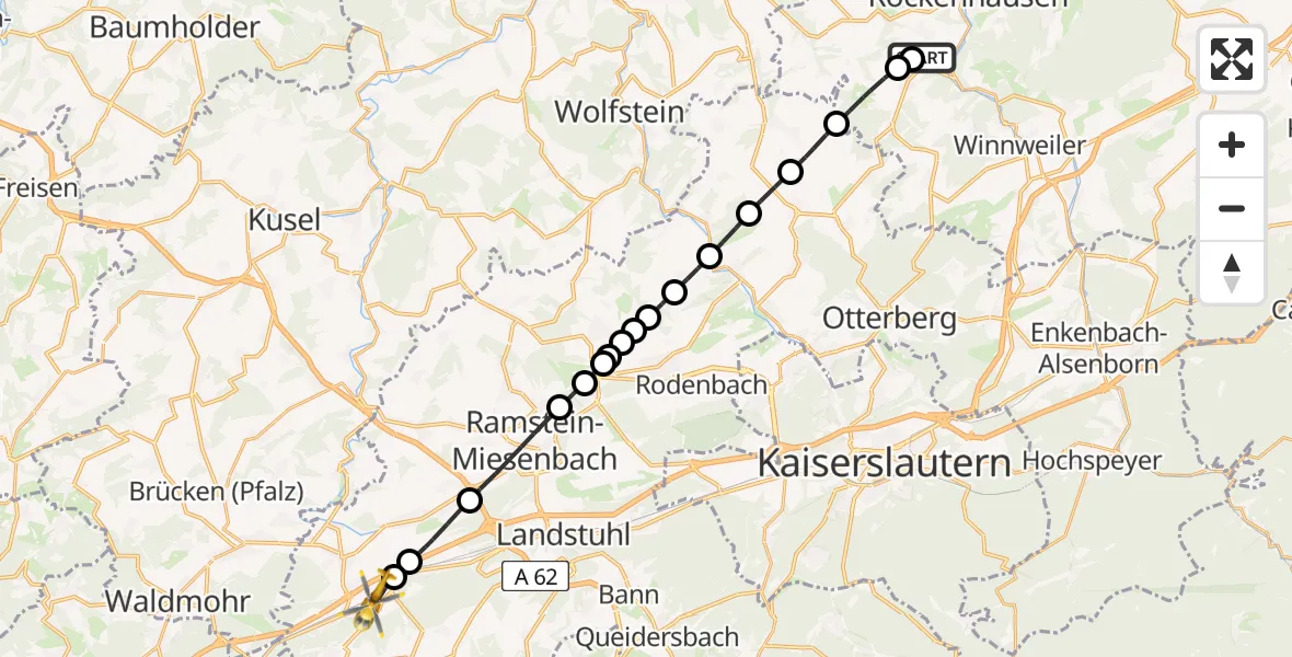 Flugroute Rettungshubschrauber Imsweiler UL - Bruchmühlbach-Miesau, 07 Juli 2026, 12:00
