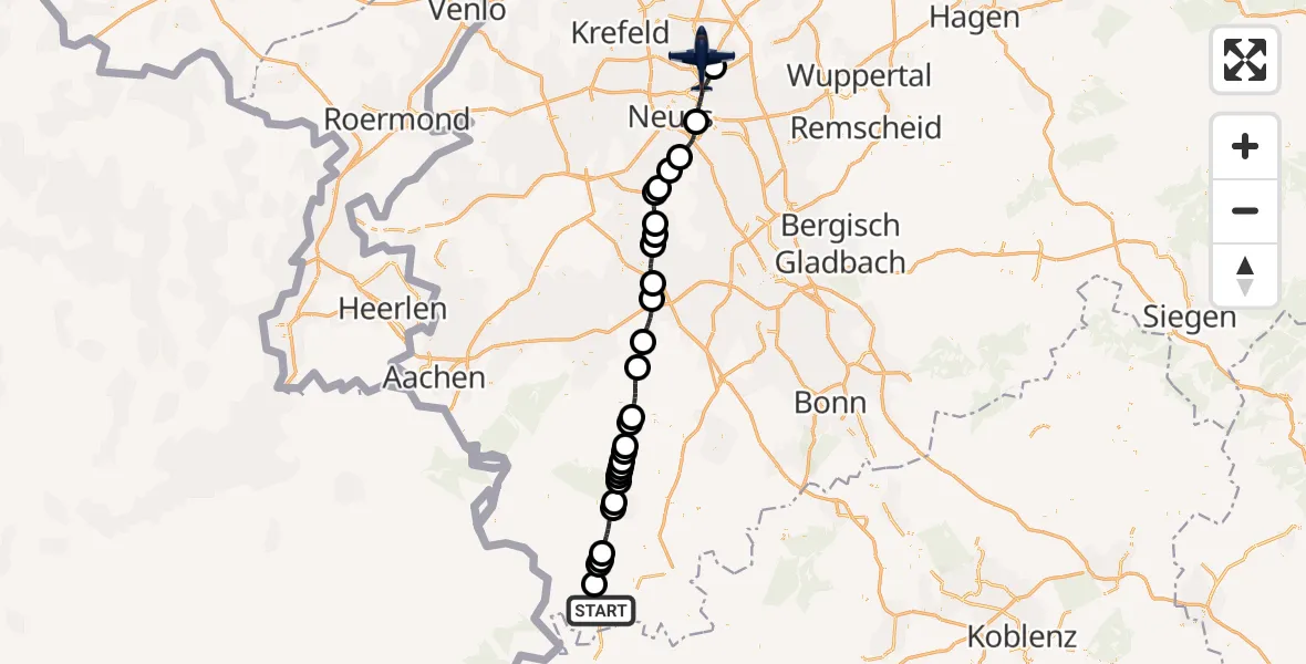 Flugroute Polizeiflugzeug Dahlem - Düsseldorf Flughafen, 07 Juli 2026, 12:02