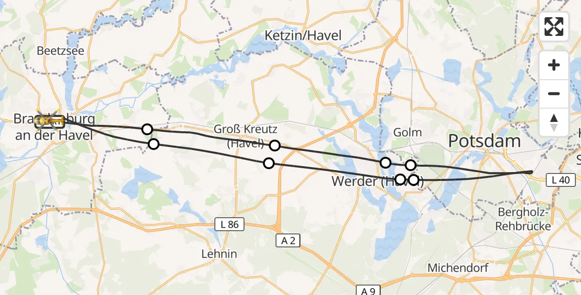 Flugroute Rettungshubschrauber Brandenburg an der Havel - Brandenburg an der Havel, 07 Juli 2026, 12:07