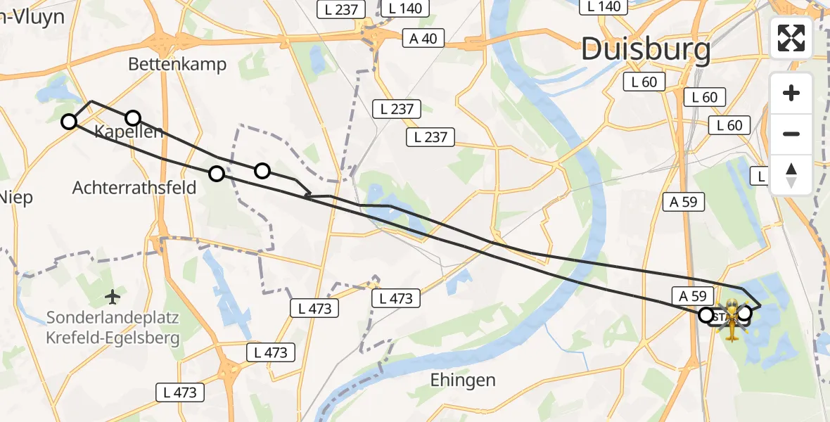 Flugroute Rettungshubschrauber Duisburg Air Rescue Hubschrauberlandeplatz (Christoph 9) - Duisburg Air Rescue Hubschrauberlandeplatz (Christoph 9), 07 Juli 2026, 12:14