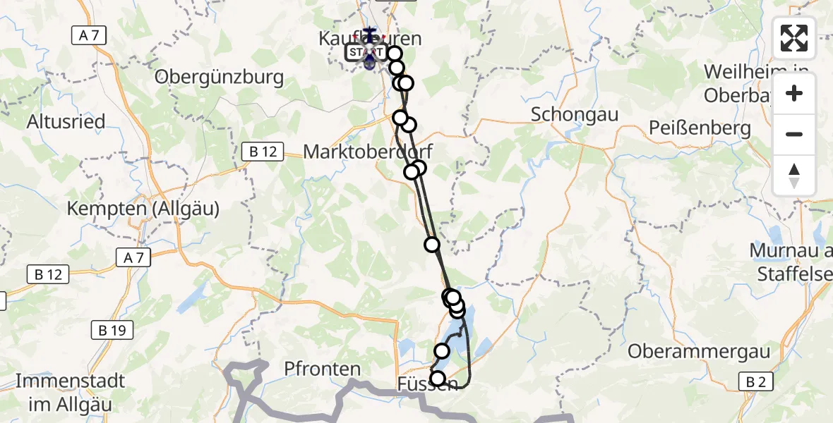 Flugroute Polizeihubschrauber Kaufbeuren - Kaufbeuren, 07 Juli 2026, 12:15