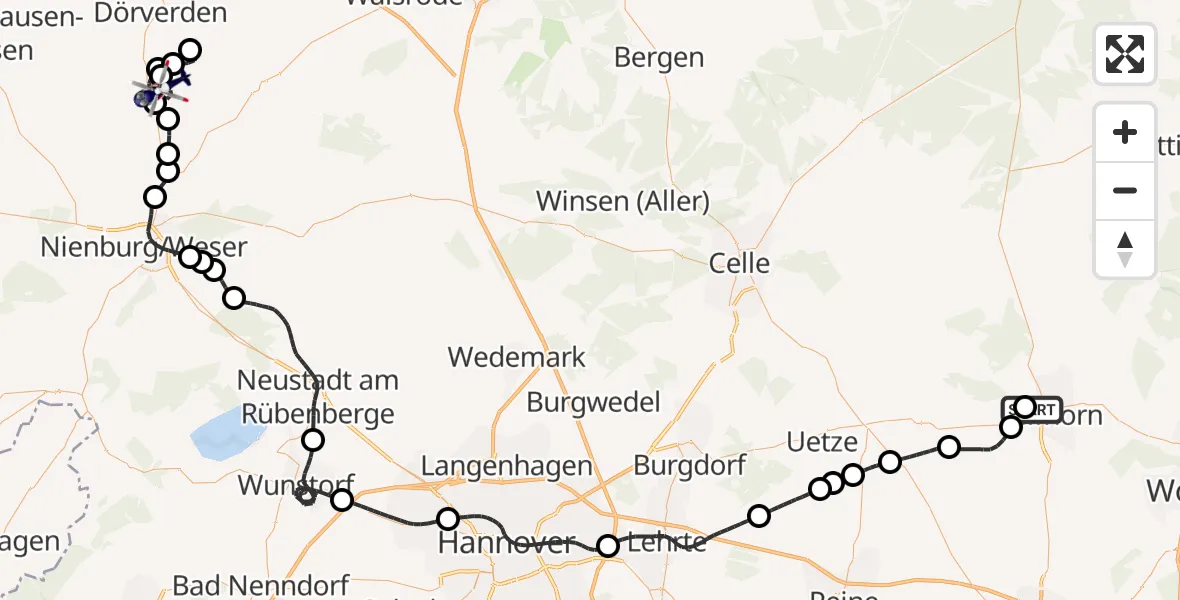 Flugroute Polizeihubschrauber Gifhorn Bundespolizei Hubschrauberlandeplatz - Eystrup, 07 Juli 2026, 12:16