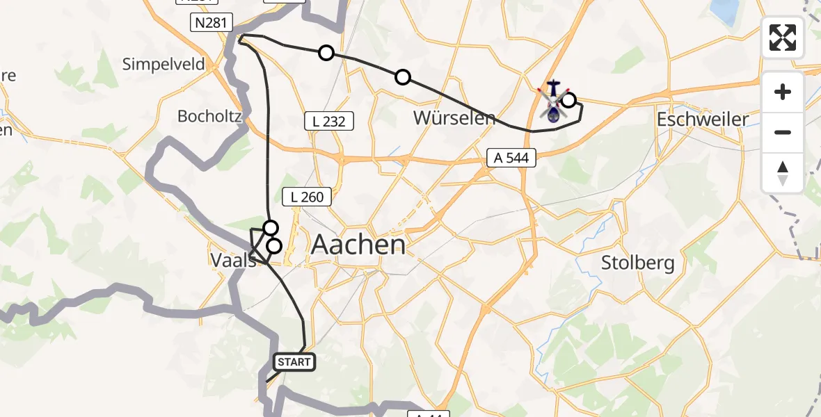 Flugroute Polizeihubschrauber Aachen - Aachen-Merzbrück Flughafen, 07 Juli 2026, 12:19