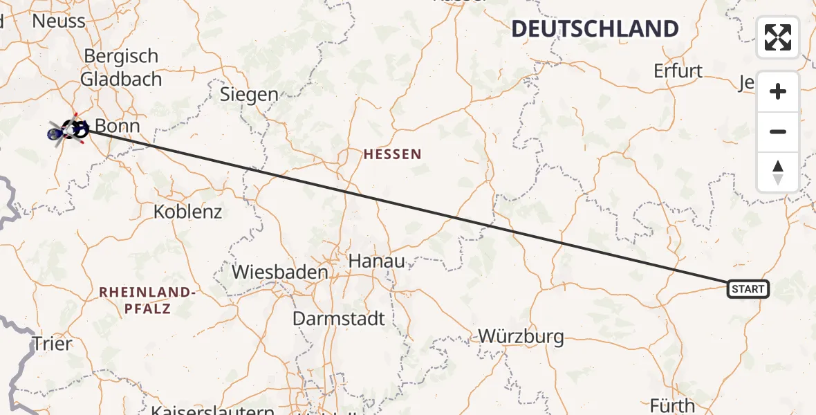 Flugroute Polizeihubschrauber Neudrossenfeld - Zülpich, 07 Juli 2026, 12:22