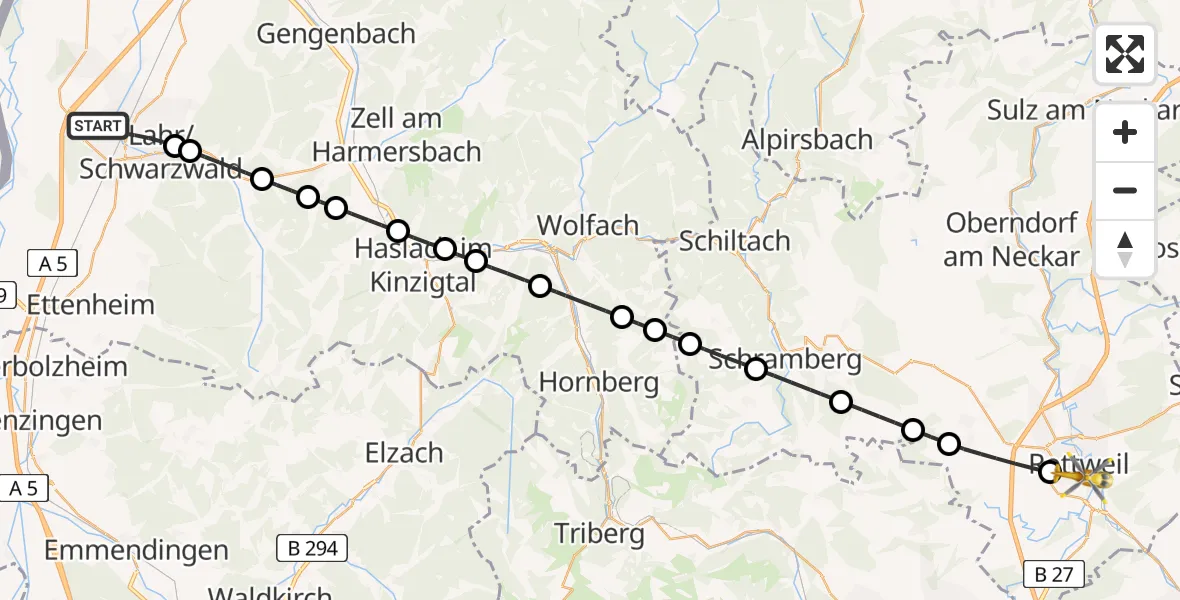 Flugroute Rettungshubschrauber Lahr/Schwarzwald - Rottweil, 07 Juli 2026, 12:31