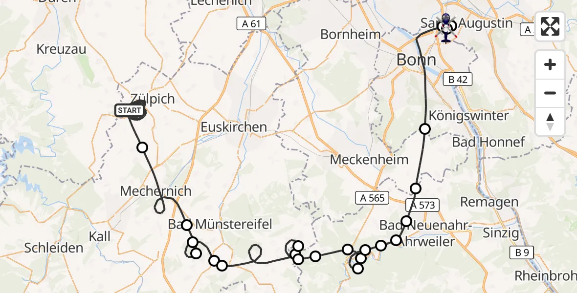 Flugroute Polizeihubschrauber Zülpich - Sankt Augustin, 07 Juli 2026, 12:32