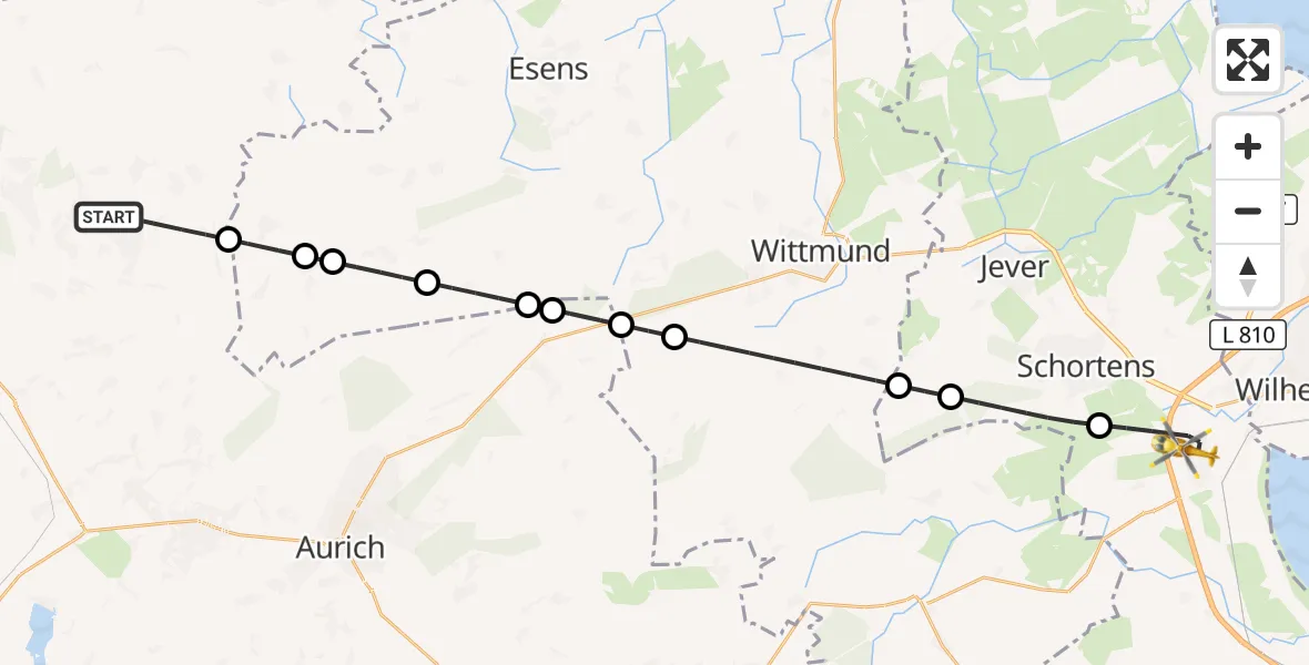 Flugroute Rettungshubschrauber Großheide - Sande, 07 Juli 2026, 12:36