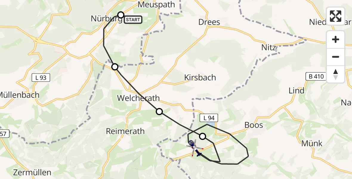 Flugroute Polizeihubschrauber Meuspath - Boos, 07 Juli 2026, 12:55