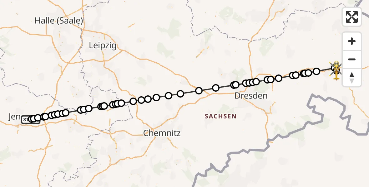 Flugroute Rettungshubschrauber Jena-Schöngleina Flugplatz - Bautzen Flugplatz, 07 Juli 2026, 12:57