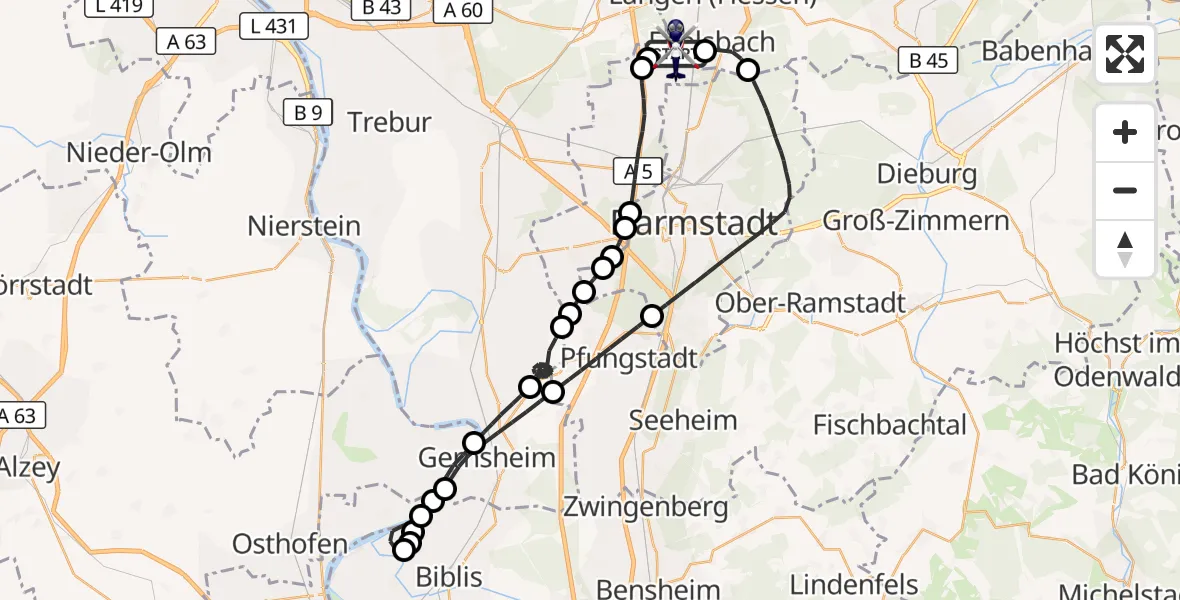 Flugroute Polizeihubschrauber Flughafen Frankfurt-Egelsbach - Flughafen Frankfurt-Egelsbach, 07 Juli 2026, 13:10