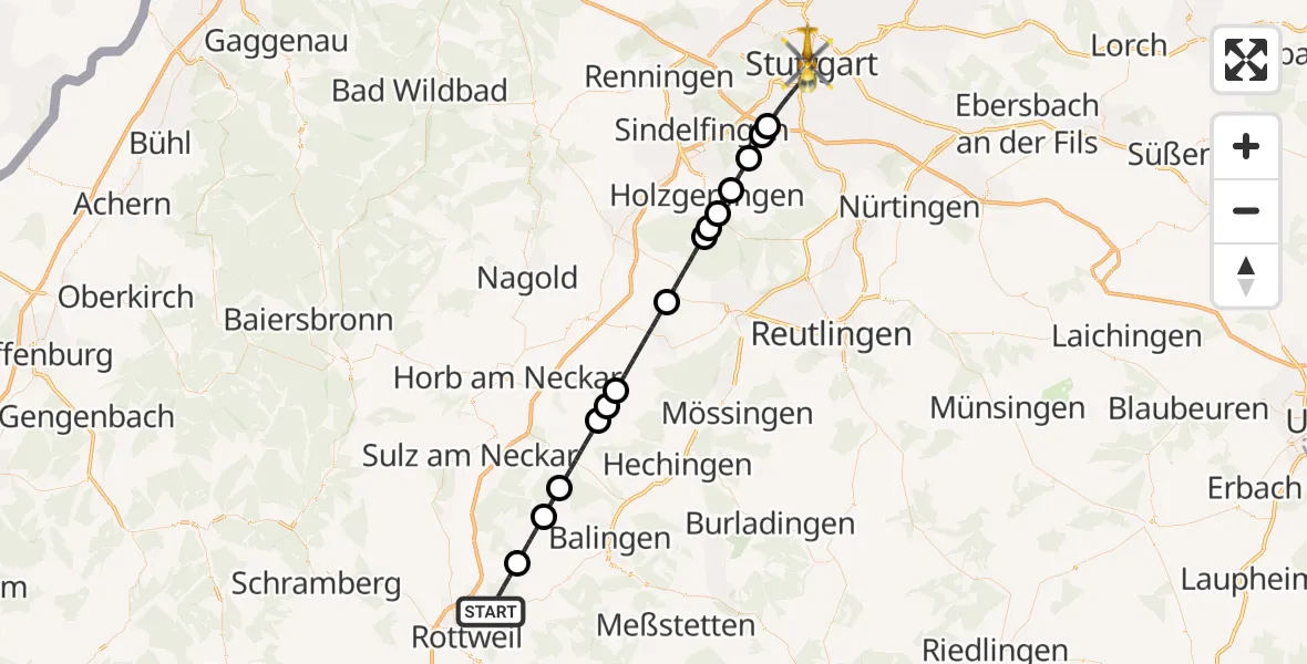 Flugroute Rettungshubschrauber Dietingen - Stuttgart, 07 Juli 2026, 13:19
