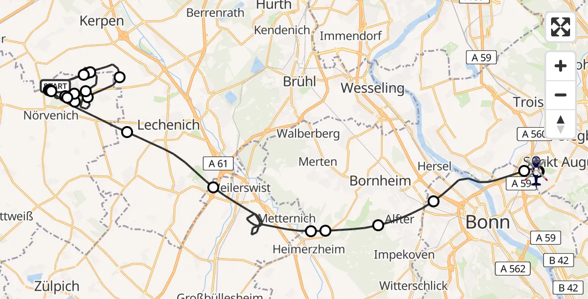 Flugroute Polizeihubschrauber Militärflugplatz Nörvenich - Sankt Augustin, 07 Juli 2026, 13:24