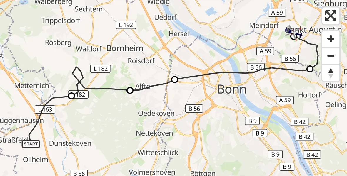 Flugroute Polizeihubschrauber Swisttal - Sankt Augustin, 07 Juli 2026, 13:24