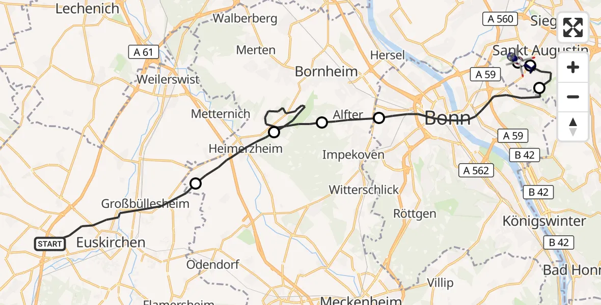 Flugroute Polizeihubschrauber Euskirchen - Sankt Augustin, 07 Juli 2026, 13:26