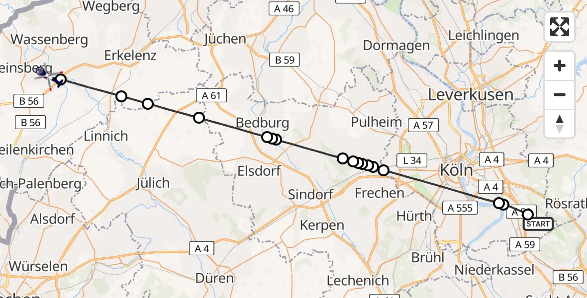 Flugroute Polizeihubschrauber Köln Bonn Flughafen - Heinsberg, 07 Juli 2026, 13:30