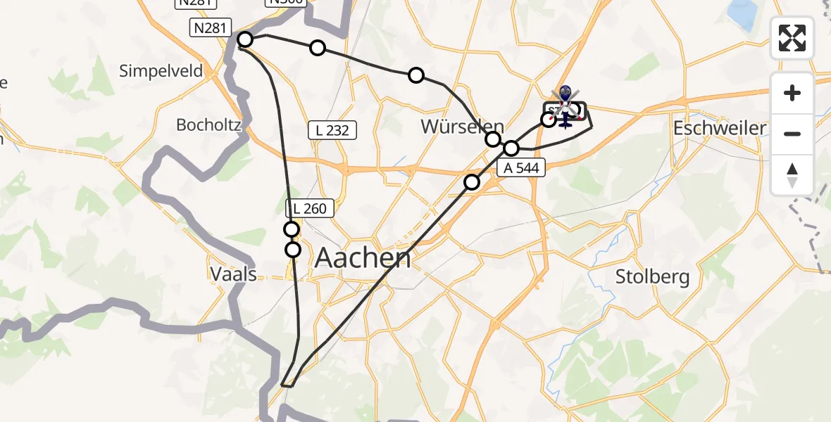 Flugroute Polizeihubschrauber Aachen-Merzbrück Flughafen - Aachen-Merzbrück Flughafen, 07 Juli 2026, 13:41