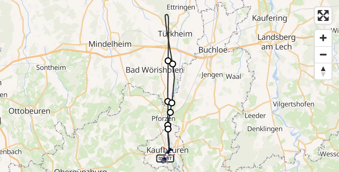 Flugroute Polizeihubschrauber Kaufbeuren - Kaufbeuren, 07 Juli 2026, 13:47