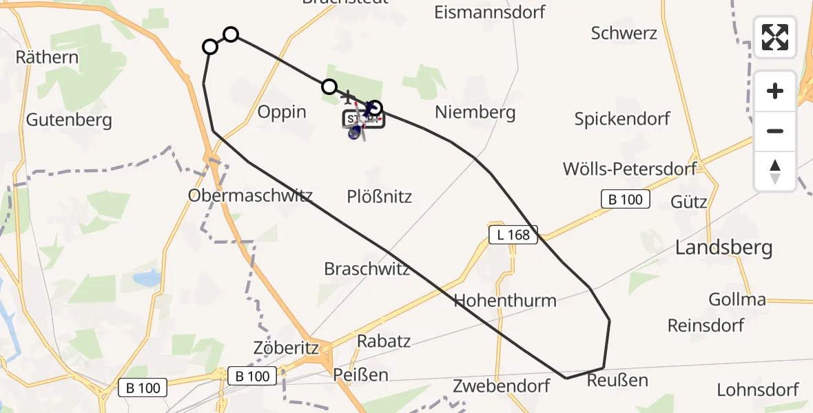Flugroute Polizeihubschrauber Halle-Oppin Flugplatz - Halle-Oppin Flugplatz, 07 Juli 2026, 13:50