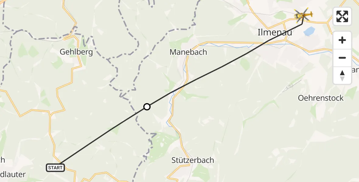 Flugroute Rettungshubschrauber Suhl - Ilmenau, 07 Juli 2026, 14:02