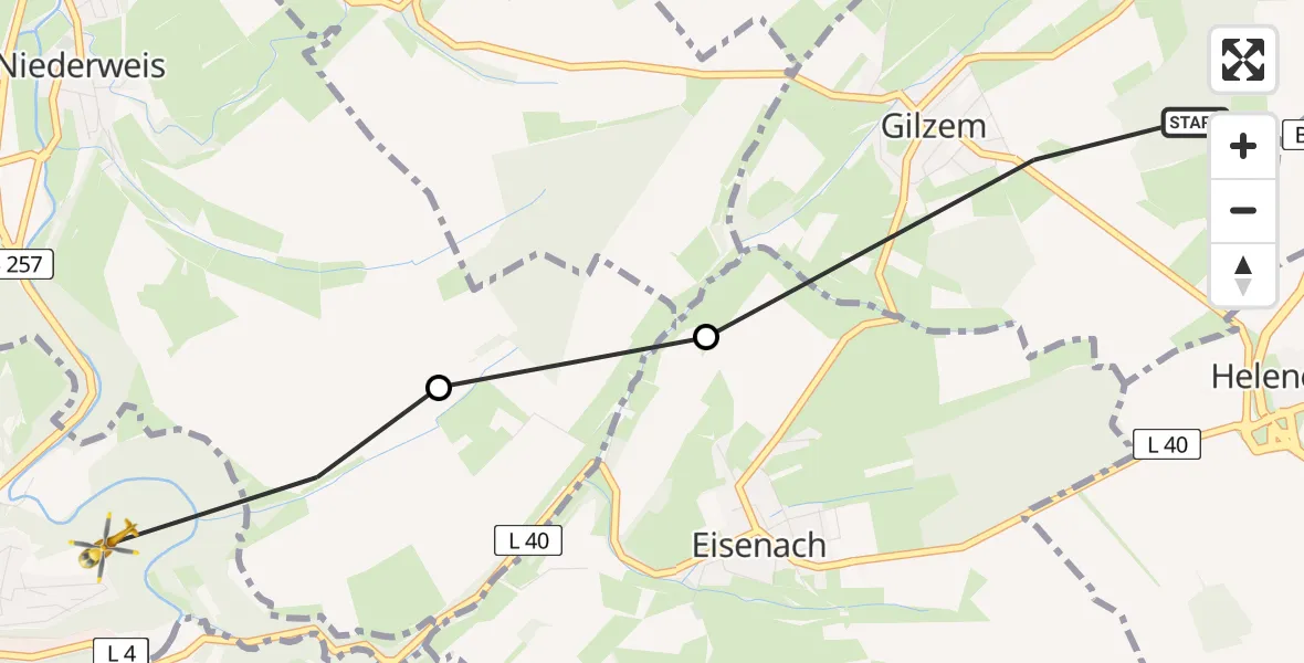 Flugroute Rettungshubschrauber Gilzem - Irrel, 07 Juli 2026, 14:03