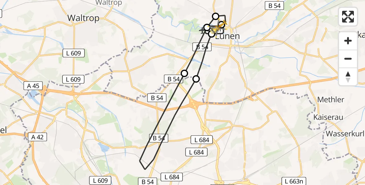 Flugroute Rettungshubschrauber Sankt Marien Hospital - Sankt Marien Hospital, 07 Juli 2026, 14:05