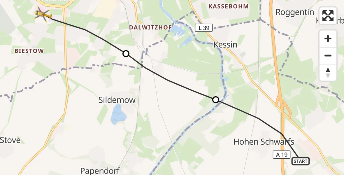 Flugroute Ambulanzhubschrauber Dummerstorf - Rostock, 07 Juli 2026, 14:05
