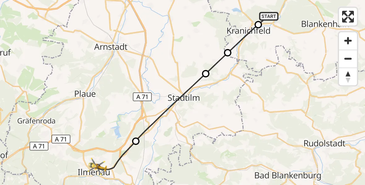 Flugroute Ambulanzhubschrauber Bad Berka - Ilmenau, 07 Juli 2026, 14:12