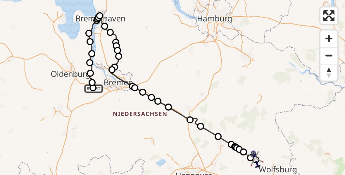 Flugroute Polizeihubschrauber Ganderkesee Atlas Flugplatz - Gifhorn Bundespolizei Hubschrauberlandeplatz, 07 Juli 2026, 14:31