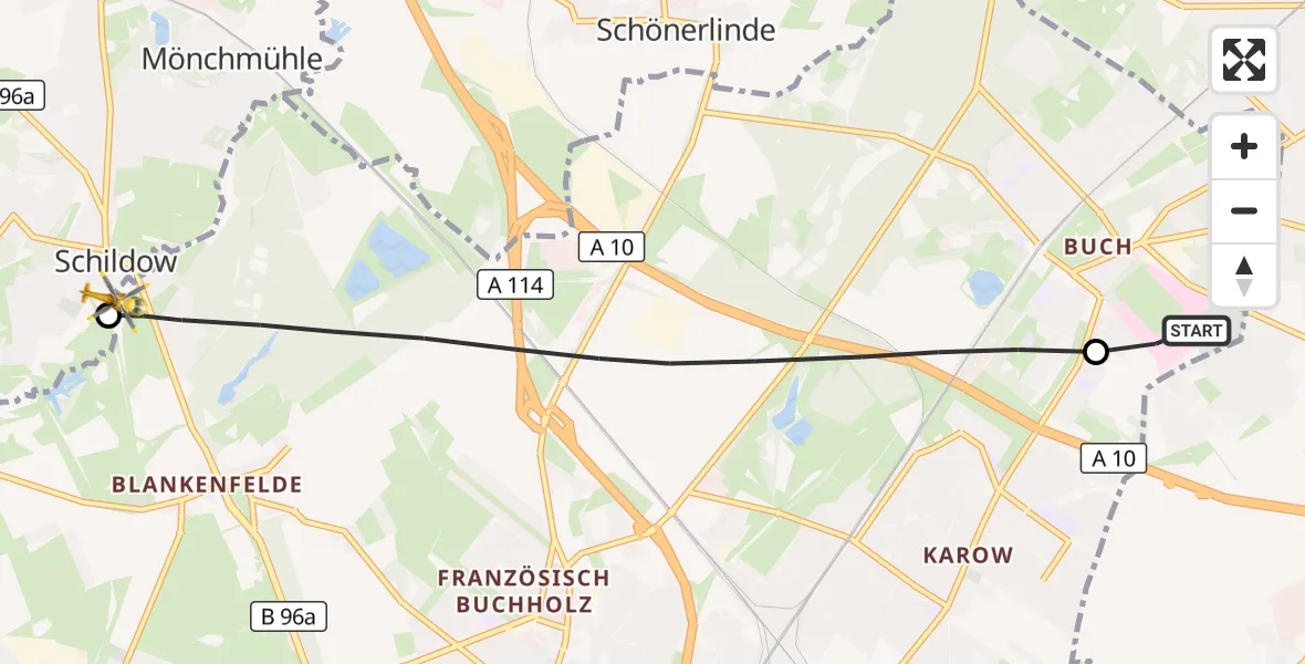 Flugroute Rettungshubschrauber Helios Clinic Berlin-Buch - Mühlenbecker Land, 07 Juli 2026, 14:33