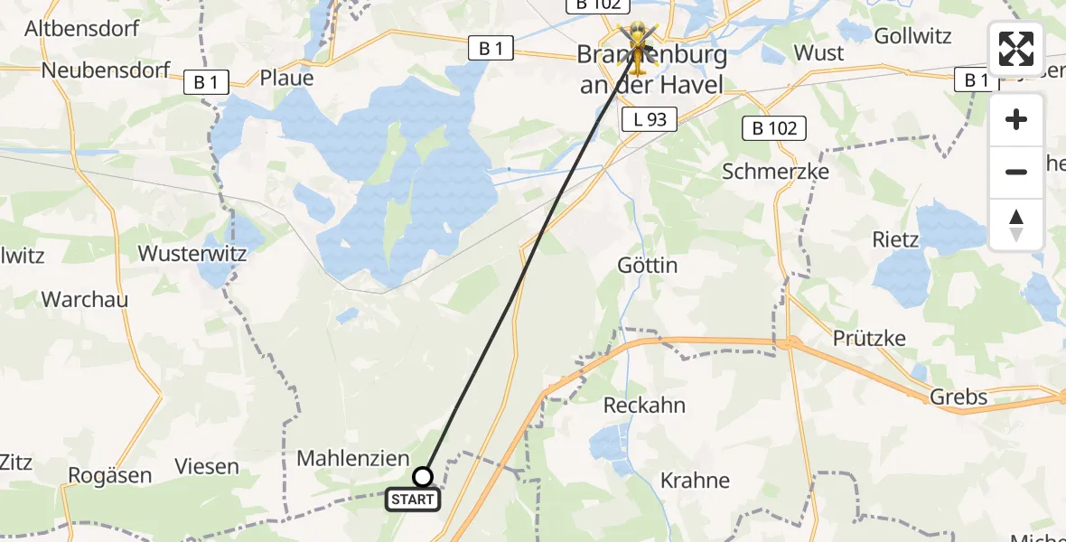 Flugroute Rettungshubschrauber Wenzlow - Brandenburg an der Havel, 07 Juli 2026, 14:45