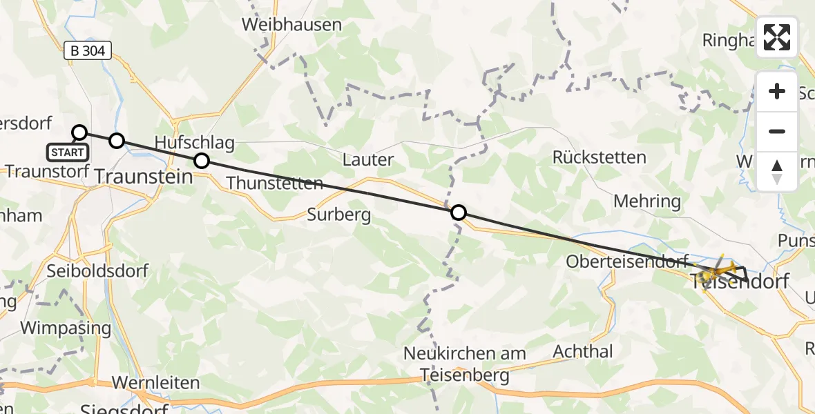 Flugroute Rettungshubschrauber Traunstein Hospital - Teisendorf, 07 Juli 2026, 14:47