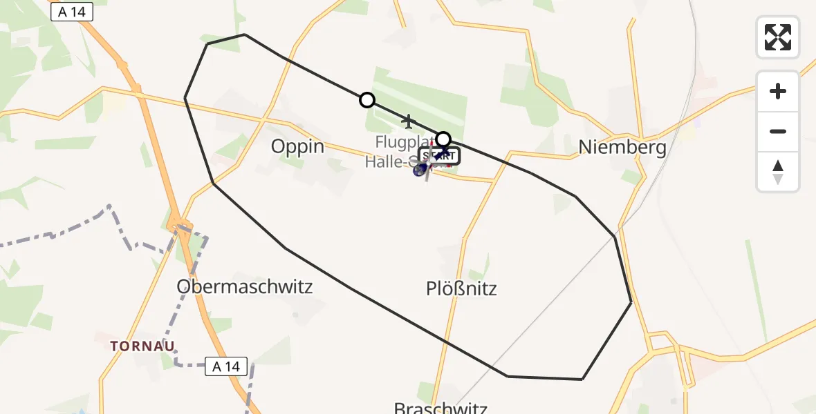 Flugroute Polizeihubschrauber Halle-Oppin Flugplatz - Halle-Oppin Flugplatz, 07 Juli 2026, 14:48
