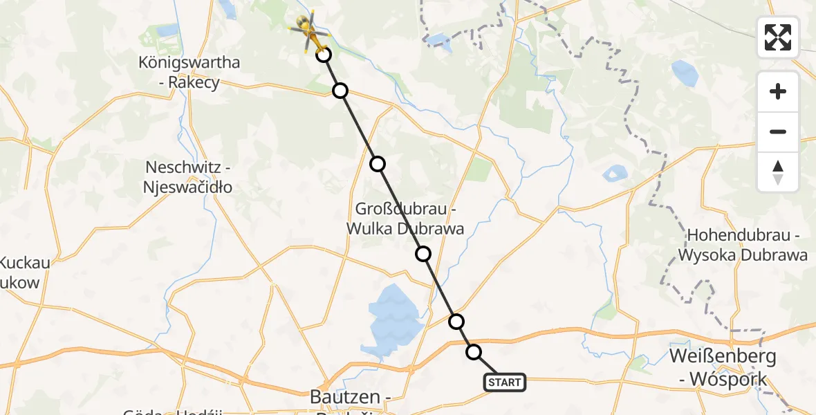 Flugroute Rettungshubschrauber Bautzen Flugplatz - Lohsa, 07 Juli 2026, 14:51