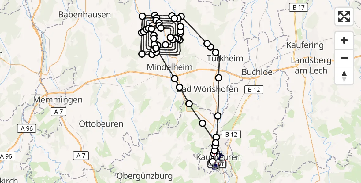 Flugroute Polizeihubschrauber Kaufbeuren - Kaufbeuren, 07 Juli 2026, 14:57