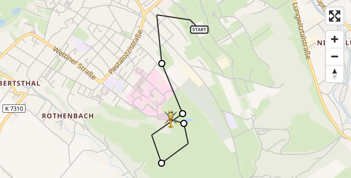 Flugroute Rettungshubschrauber Glauchau - Rudolf Virchow Hospital Glauchau, 07 Juli 2026, 15:06