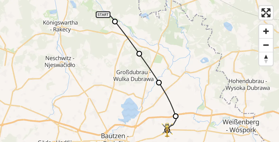 Flugroute Rettungshubschrauber Lohsa - Bautzen Flugplatz, 07 Juli 2026, 15:27