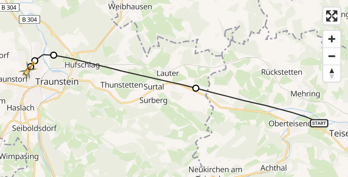 Flugroute Rettungshubschrauber Teisendorf - Traunstein Hospital, 07 Juli 2026, 15:29