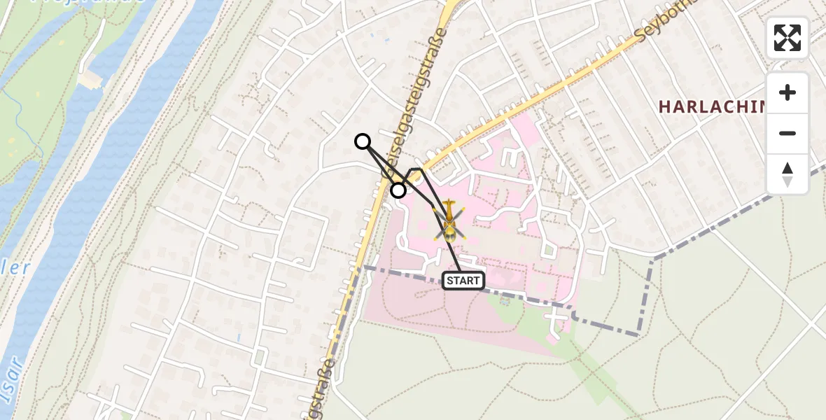 Flugroute Rettungshubschrauber ADAC Air Rescue Center Hubschrauberlandeplatz (Christoph 1) - ADAC Air Rescue Center Hubschrauberlandeplatz (Christoph 1), 07 Juli 2026, 15:37